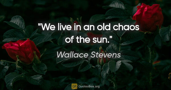 Wallace Stevens quote: "We live in an old chaos of the sun."