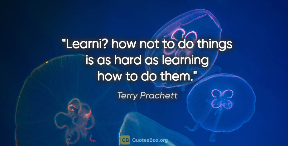 Terry Prachett quote: "Learni? how not to do things is as hard as learning how to do..."
