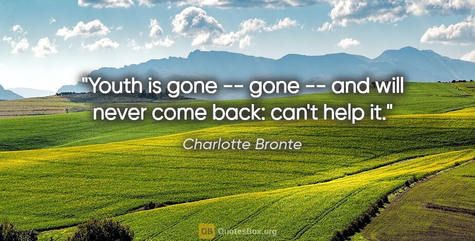 Charlotte Bronte quote: "Youth is gone -- gone -- and will never come back: can't help it."
