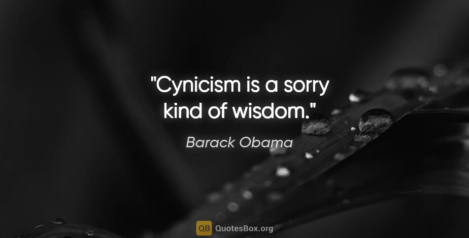 Barack Obama quote: "Cynicism is a sorry kind of wisdom."