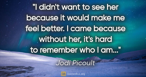 Jodi Picoult quote: "I didn't want to see her because it would make me feel better...."