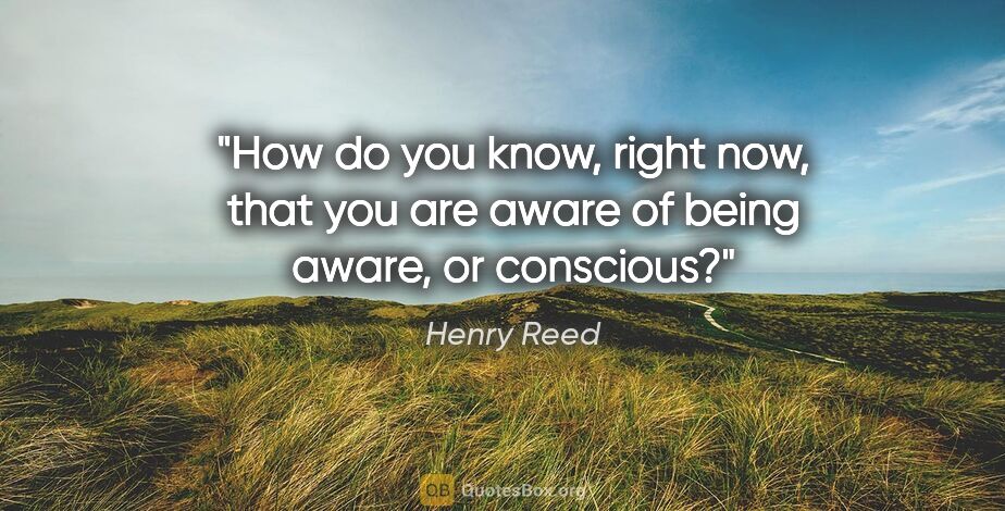 Henry Reed quote: "How do you know, right now, that you are aware of being aware,..."