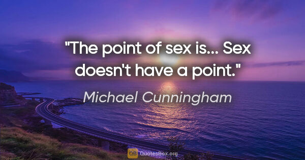 Michael Cunningham quote: "The point of sex is... Sex doesn't have a point."