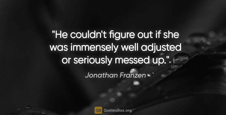 Jonathan Franzen quote: "He couldn't figure out if she was immensely well adjusted or..."