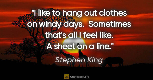 Stephen King quote: "I like to hang out clothes on windy days.  Sometimes that's..."