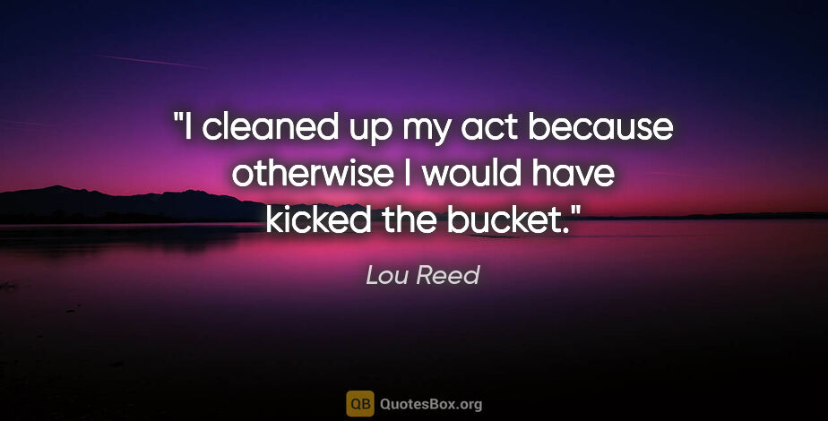 Lou Reed quote: "I cleaned up my act because otherwise I would have kicked the..."