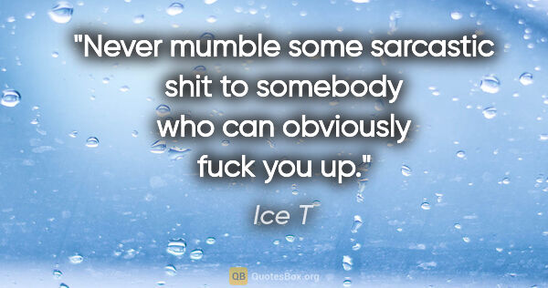 Ice T quote: "Never mumble some sarcastic shit to somebody who can obviously..."