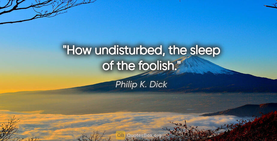 Philip K. Dick quote: "How undisturbed, the sleep of the foolish."