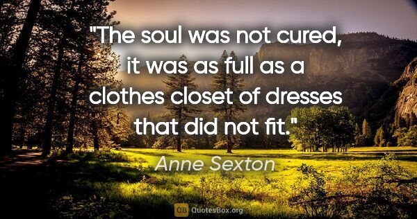 Anne Sexton quote: "The soul was not cured, it was as full as a clothes closet of..."