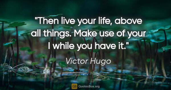 Victor Hugo quote: "Then live your life, above all things. Make use of your I..."
