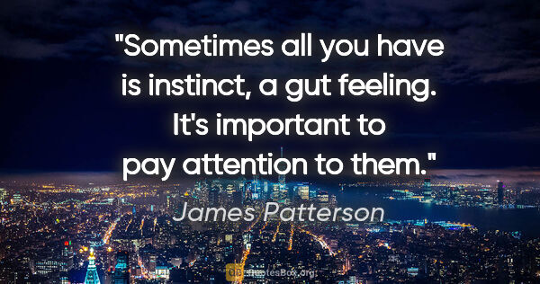 James Patterson quote: "Sometimes all you have is instinct, a gut feeling. It's..."