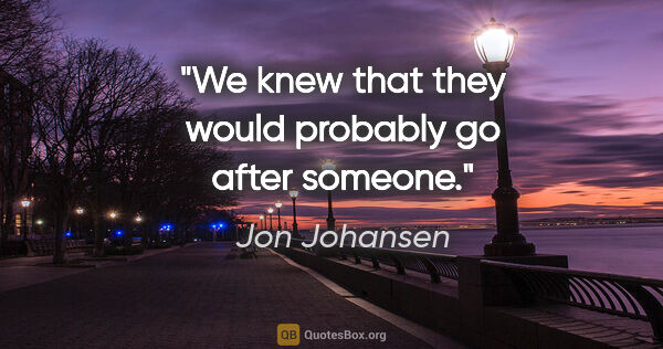 Jon Johansen quote: "We knew that they would probably go after someone."