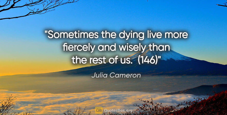 Julia Cameron quote: "Sometimes the dying live more fiercely and wisely than the..."