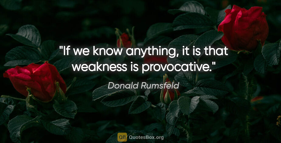 Donald Rumsfeld quote: "If we know anything, it is that weakness is provocative."