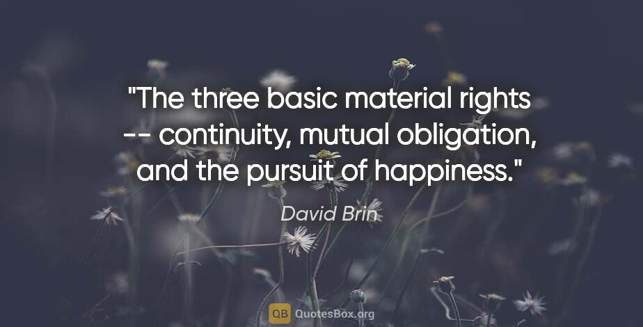 David Brin quote: "The three basic material rights -- continuity, mutual..."