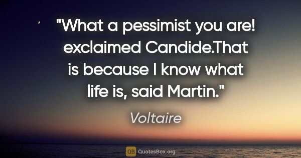 Voltaire quote: "What a pessimist you are!" exclaimed Candide."That is because..."