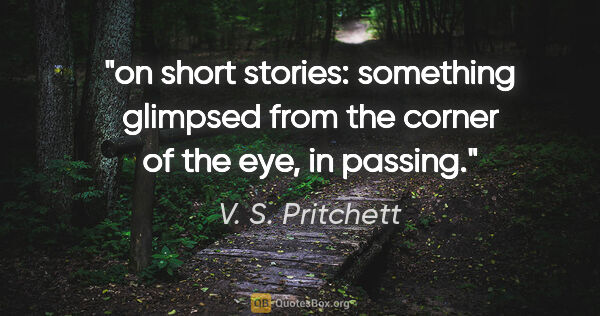 V. S. Pritchett quote: "on short stories: something glimpsed from the corner of the..."