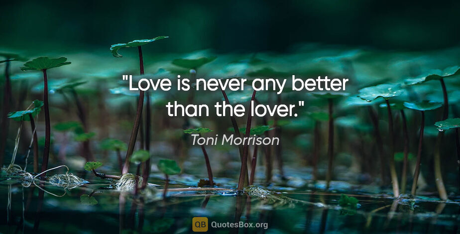 Toni Morrison quote: "Love is never any better than the lover."