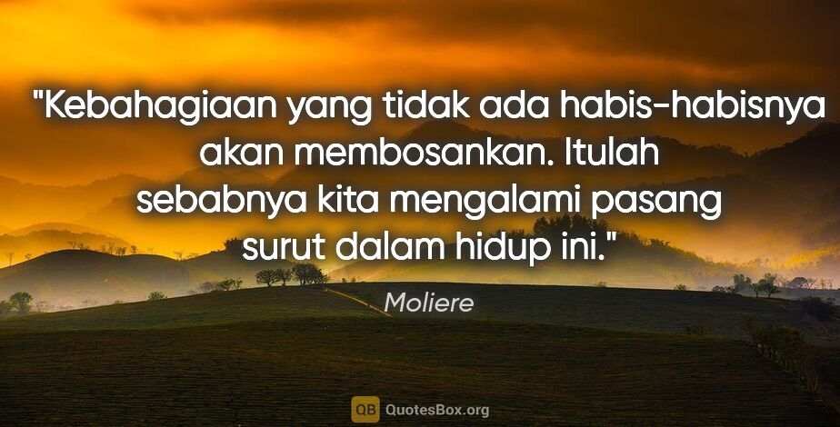 Moliere quote: "Kebahagiaan yang tidak ada habis-habisnya akan membosankan...."