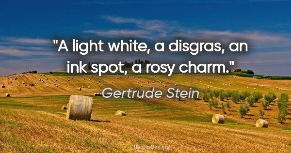 Gertrude Stein quote: "A light white, a disgras, an ink spot, a rosy charm."