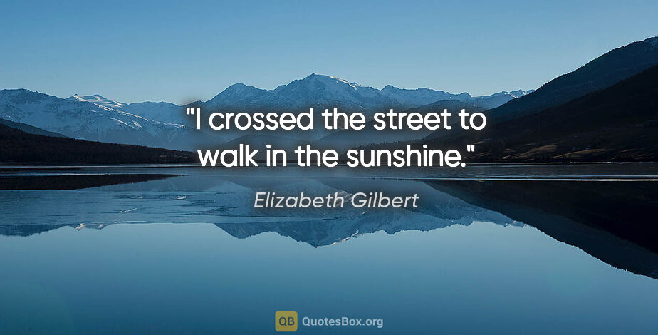 Elizabeth Gilbert quote: "I crossed the street to walk in the sunshine."
