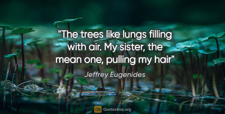 Jeffrey Eugenides quote: "The trees like lungs filling with air. My sister, the mean..."