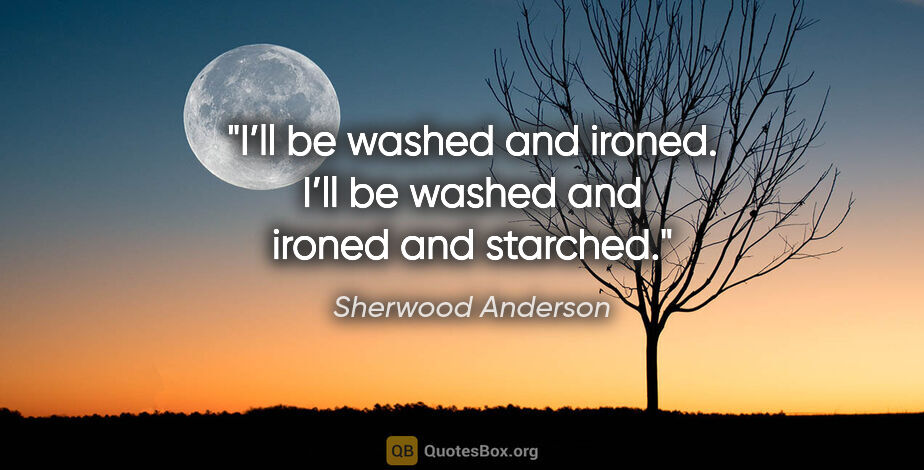 Sherwood Anderson quote: "I’ll be washed and ironed. I’ll be washed and ironed and..."