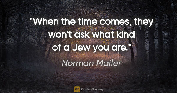 Norman Mailer quote: "When the time comes, they won't ask what kind of a Jew you are."