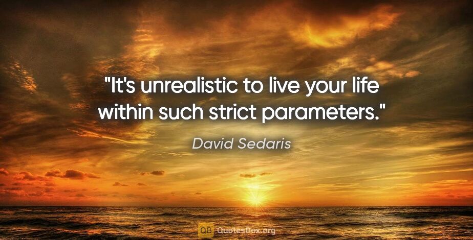 David Sedaris quote: "It's unrealistic to live your life within such strict parameters."