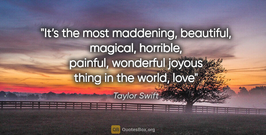 Taylor Swift quote: "It’s the most maddening, beautiful, magical, horrible,..."