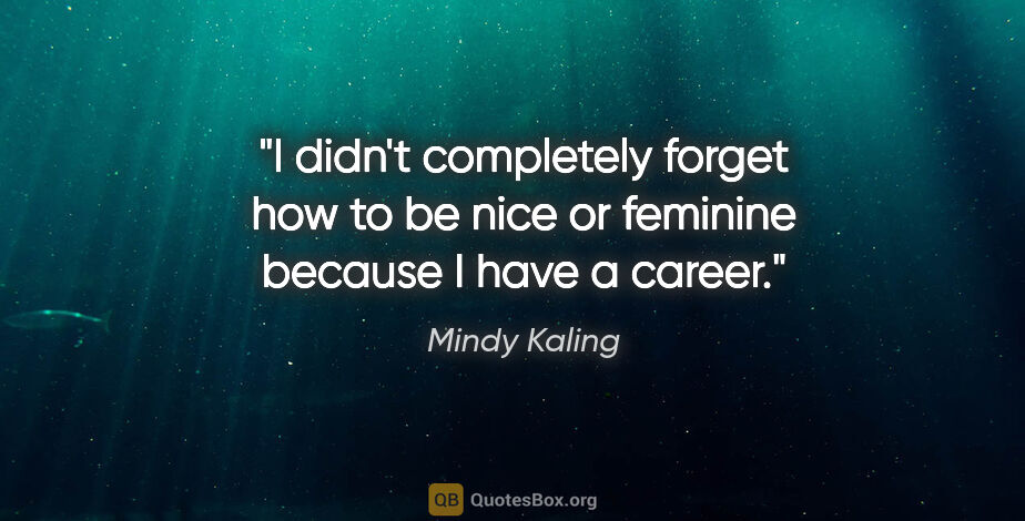 Mindy Kaling quote: "I didn't completely forget how to be nice or feminine because..."