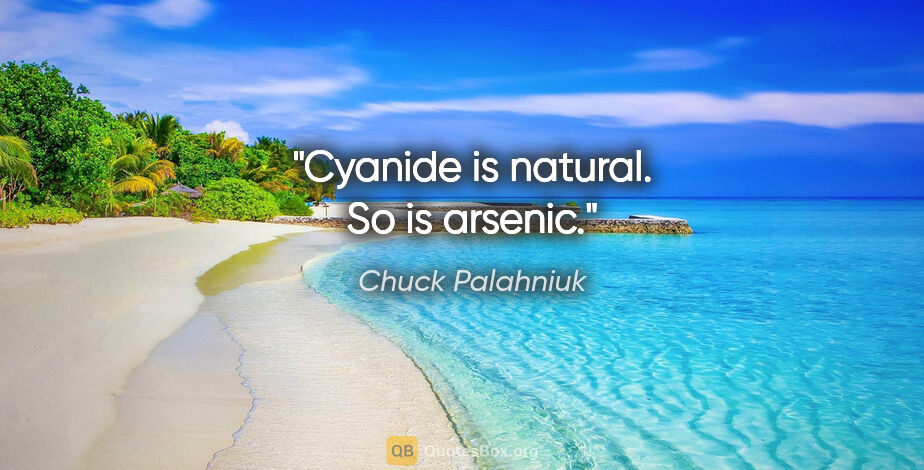 Chuck Palahniuk quote: "Cyanide is natural. So is arsenic."