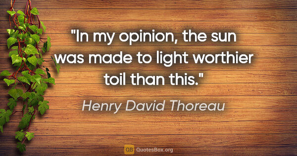 Henry David Thoreau quote: "In my opinion, the sun was made to light worthier toil than this."
