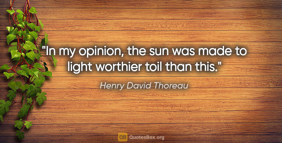 Henry David Thoreau quote: "In my opinion, the sun was made to light worthier toil than this."