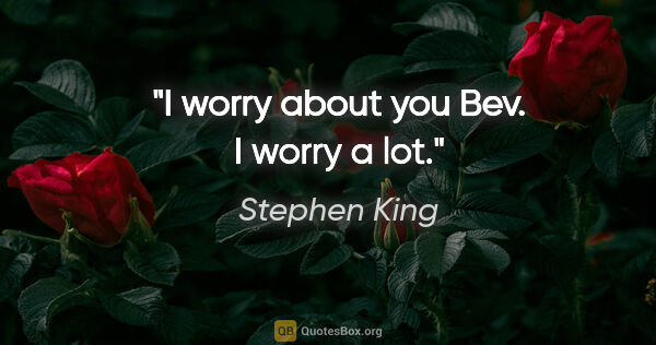 Stephen King quote: "I worry about you Bev. I worry a lot."