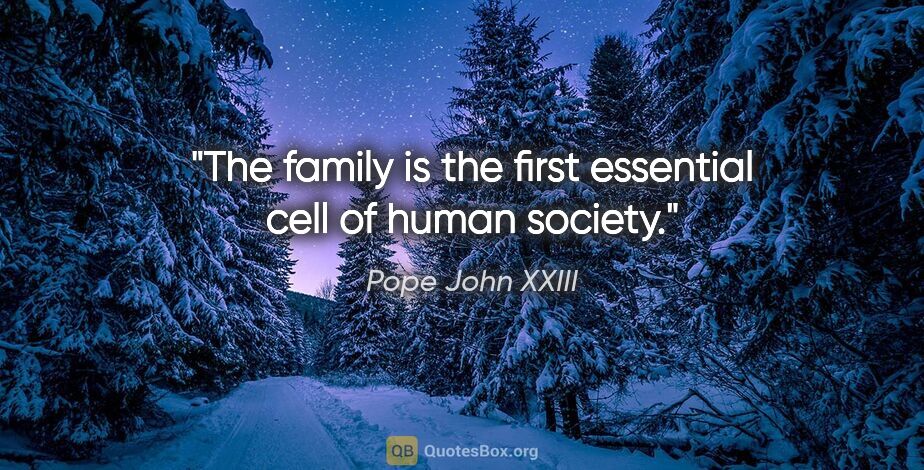 Pope John XXIII quote: "The family is the first essential cell of human society."
