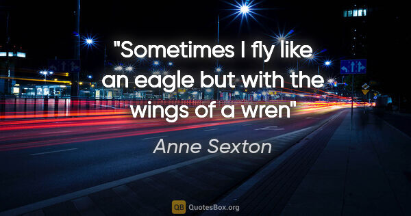 Anne Sexton quote: "Sometimes I fly like an eagle but with the wings of a wren"