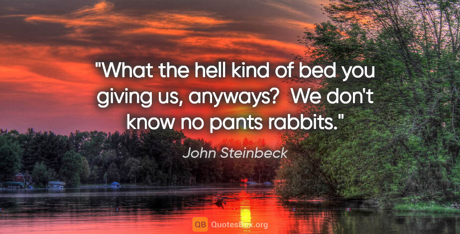 John Steinbeck quote: "What the hell kind of bed you giving us, anyways?  We don't..."