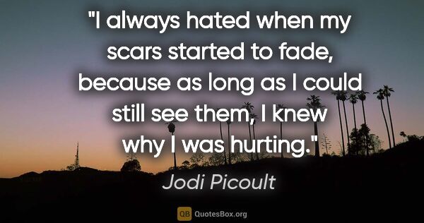 Jodi Picoult quote: "I always hated when my scars started to fade, because as long..."