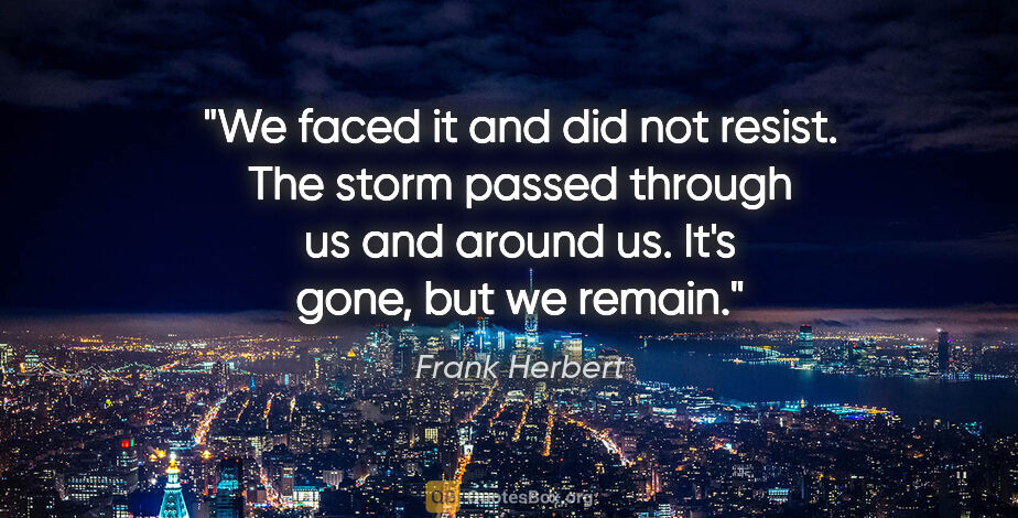 Frank Herbert quote: "We faced it and did not resist. The storm passed through us..."