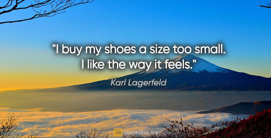 Karl Lagerfeld quote: "I buy my shoes a size too small. I like the way it feels."