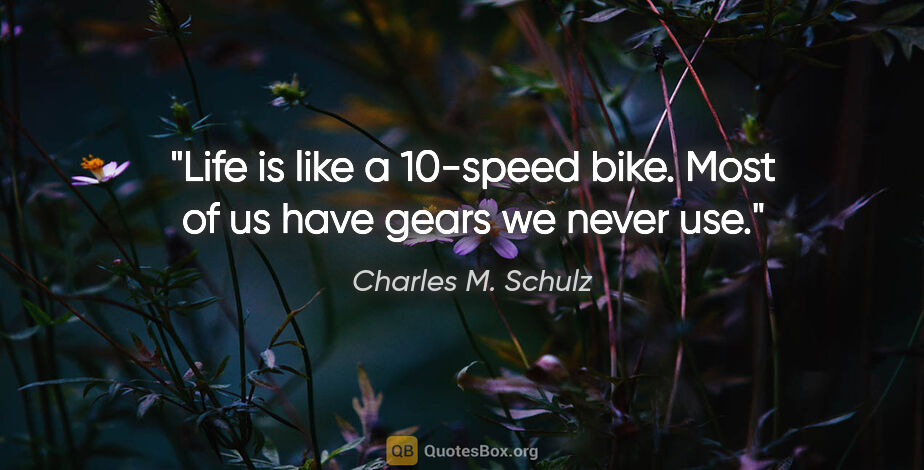 Charles M. Schulz quote: "Life is like a 10-speed bike. Most of us have gears we never use."