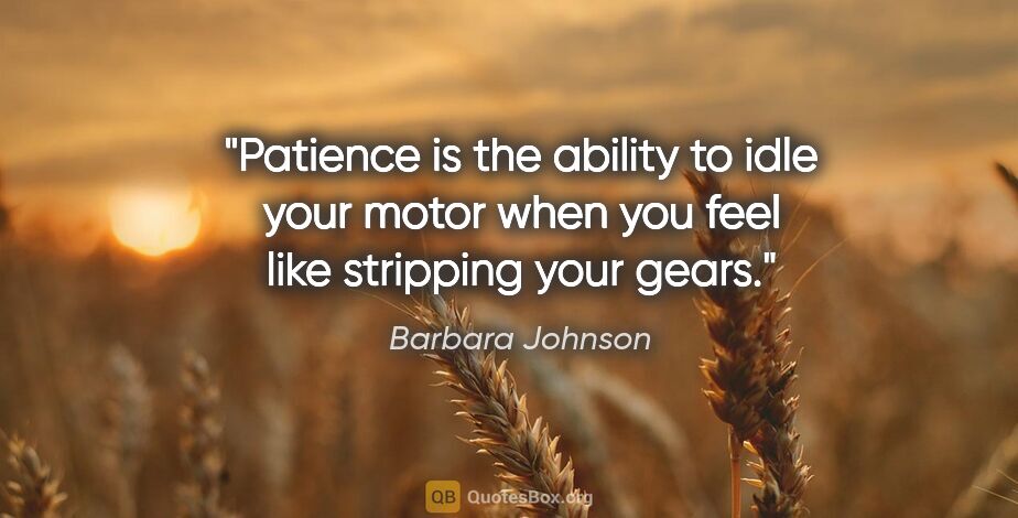 Barbara Johnson quote: "Patience is the ability to idle your motor when you feel like..."