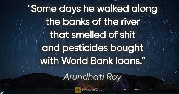 Arundhati Roy quote: "Some days he walked along the banks of the river that smelled..."