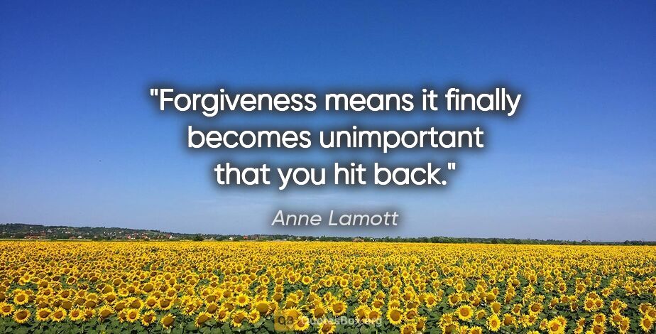 Anne Lamott quote: "Forgiveness means it finally becomes unimportant that you hit..."
