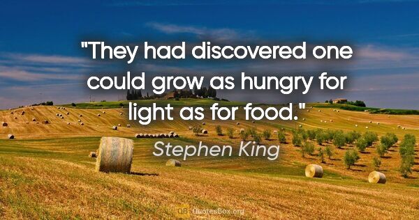 Stephen King quote: "They had discovered one could grow as hungry for light as for..."