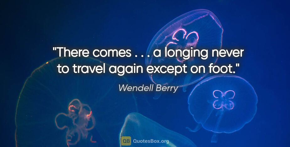 Wendell Berry quote: "There comes . . . a longing never to travel again except on foot."