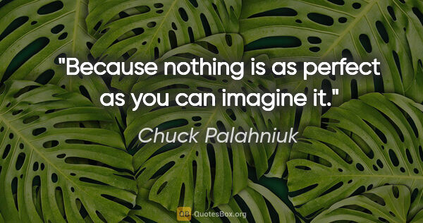 Chuck Palahniuk quote: "Because nothing is as perfect as you can imagine it."