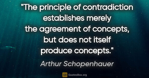 Arthur Schopenhauer quote: "The principle of contradiction establishes merely the..."