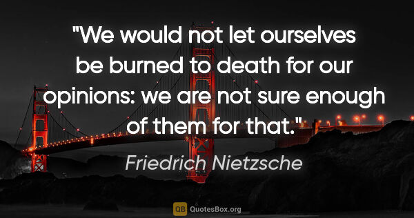 Friedrich Nietzsche quote: "We would not let ourselves be burned to death for our..."